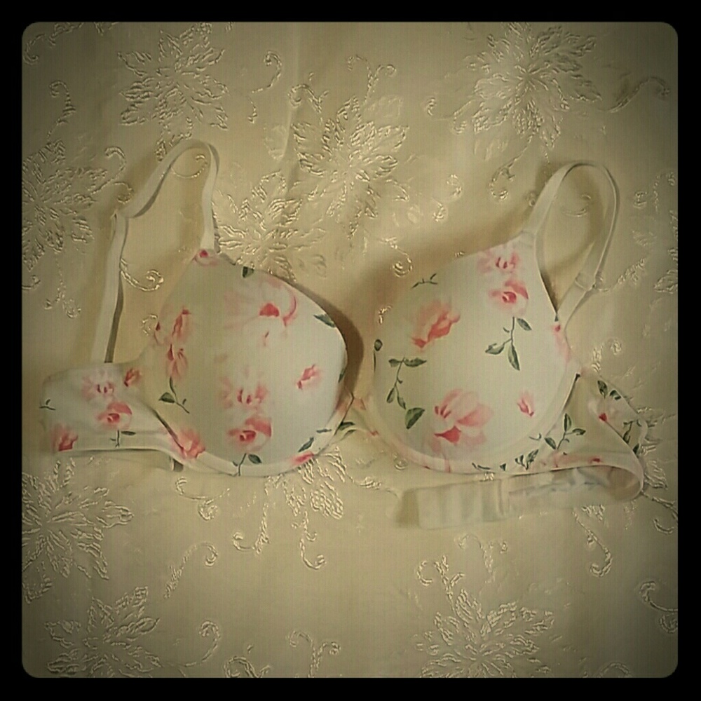 Pink & Cream Floral Print Push-up Bra